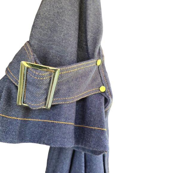 Y2k Double-Breasted Denim Trench Coat With Gold Detail Size L old money feel - Picture 5 of 14